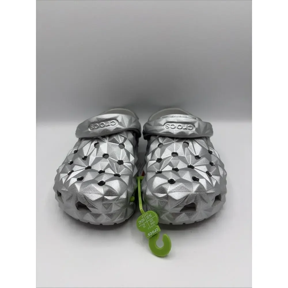 Crocs Classic Silver Metallic Geometric Clog Sz US M3 W5 NWT 210002-040